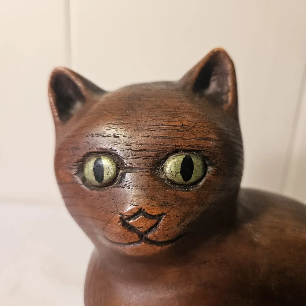 Wooden Cat Kitty Sculpture Figurine Flat Back Spooky